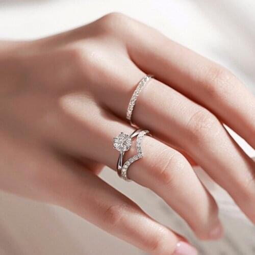 YANHUI 100% Real 925 Sterling Silver Finger Stacking Rings Classic Clear CZ Wedding Jewelry For Women Engagement Fine Gift R1212