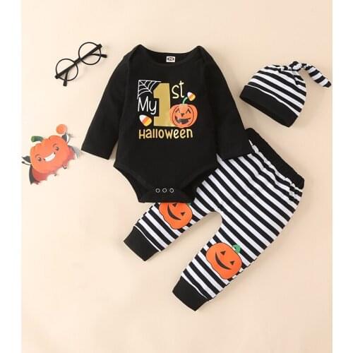 Menoea Baby Boy Girls Clothes Set New Halloween Print Romper Pant Newborn Hat Outfits Girl Xmas Set Autumn Clothing 3PCS Suits