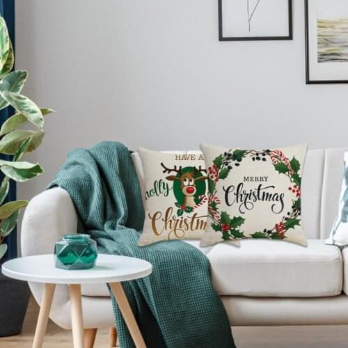 Washable Beautiful Soft Christmas Throw Pillow Covers Flax Christmas Pillow Covers Non Fade for Sofa