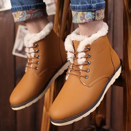 2020 Winter Men Cotton Boots Fashion Thicken Warm Cotton Shoes Male Waterproof PU Leather Non-slip Cotton Boots Martin Boots
