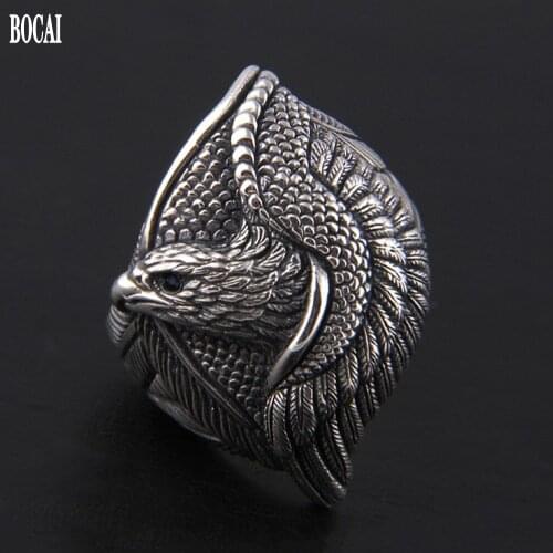 2020 new Thai silver man ring, retro personality eagle open ring for man s925 pure silver trendy men fashion jewelry