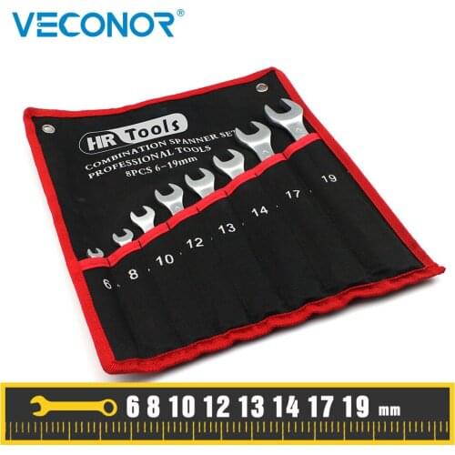 New Combination Wrench Set 8 Pieces, Open And Box End, Combo Wrench Set, Metric mm 6, 8, 10, 12, 13, 14, 17, 19, Chrome Vanadium