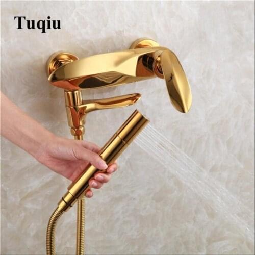 Wall Mounted Bathroom Gold Leaf Bath & Shower Faucet hand held Shower Faucet Sets Bathtub Faucet Set