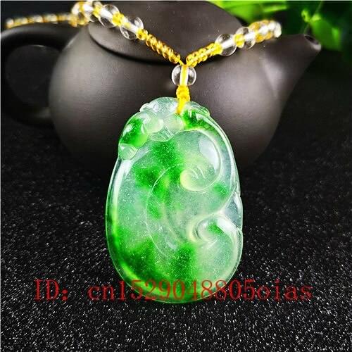 Natural A Emerald Ruyi Green Jade Pendant Necklace Jadeite Jewellery Double-sided Hollow Carved Amulet Gifts for Women Men