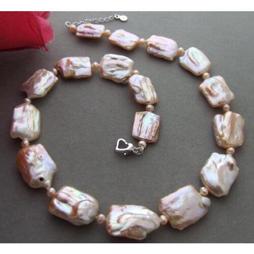 New Natural irregular 18x25mm Pink Keshi Pearl necklace 20 inches