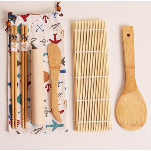 Behogar Complete Bamboo Sushi Making Kit Including Sushi Rolling Mat Rice Spreader Rolling Pin Paddle Chopsticks Carry Bag