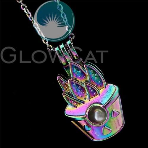 R-C821 Rainbow Colors 32mm Potted Plant Beads Cage Pendant Perfume Diffuser Oyster Pearl Cage Locket Necklace