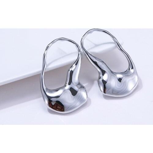 SRCOI Trendy Vintage Irregular Geometric Minimalism Metal Earrings Hollow Gold Silver Color Statement Hoop Earrings Punk Brincos