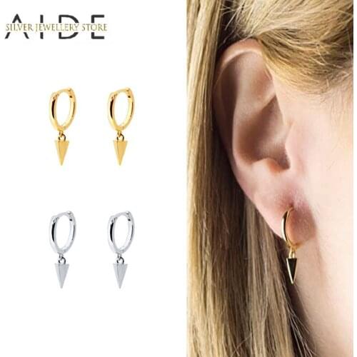 AIDE 925 Sterling Silver Rivet Cone Hoop Earrings for Women Party Fashion Punk Unisex Earrings Girl Hiphop Chic Gift kolczyki