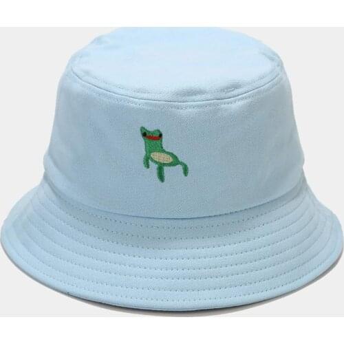 Ldslyjr 2021 Cotton Lovely Frog Embroidery Bucket Hat Fisherman Hat Outdoor Travel Hat Sun Cap Hats for Men and Women 268