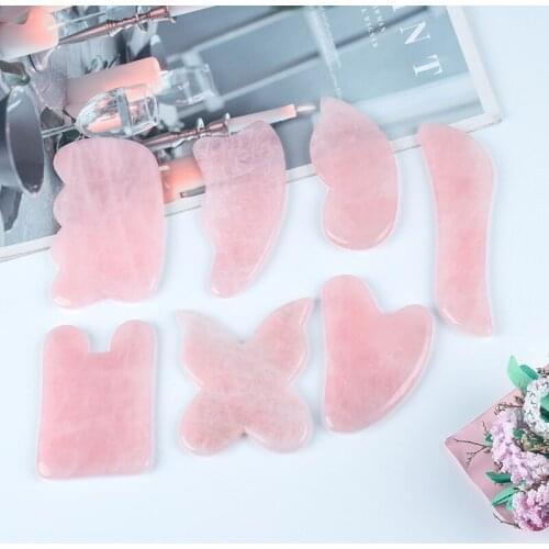 Natural Jade Guasha Scraping Massage Scraper Face Massager Board Rose Quartz Agate Acupoint Facial Eye Care