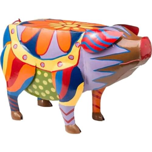 Resin Pig Statue Garden Figurine Feng Shui Rustic Ornament Bookcase Shelves