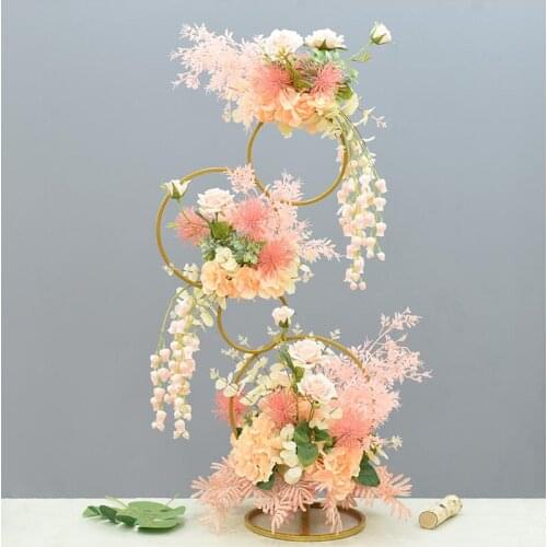 Modern Wedding Decoration Metal Flowerware Simulation Silk Flower T Station Road Lead Figurines Ornaments Hotel Furnishing Craft