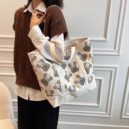 Large-capacity bag fashion Chinese version canvas tote bag four seasons commuter ladies novelty trend single shoulder bag W23