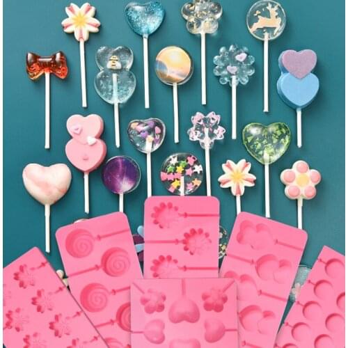 T-6 Cute Flower Round Silicone Lollipop Molds Jelly and Candy Cake Mold Variety Shapes Cake Decorating Form Silicone Bakeware