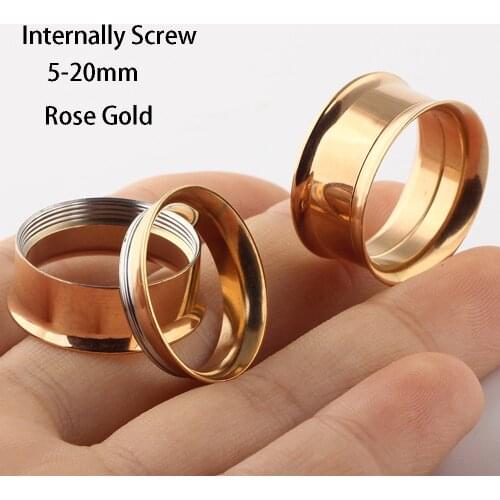 TIANCIFBYJS Rose Gold Steel Screw Ear Tunnels 00 Gauges for Women Earring Plugs Expander Stretchers Piercing Body Jewelry 5-20mm