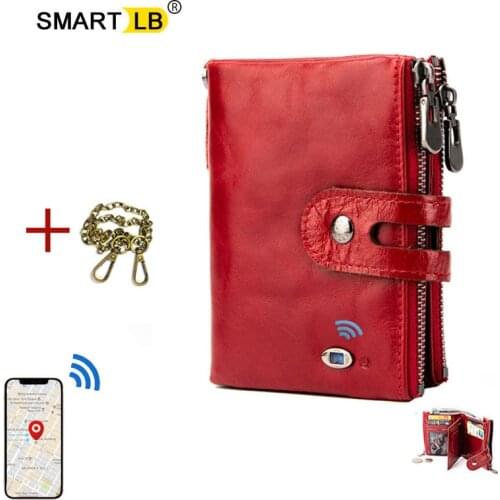 Smart Wallet GPS Record Bluetooth Anti-lost Genuine Leather Women Wallets With Coin Pocket Chain Zipper Lady Wallet Card Holder
