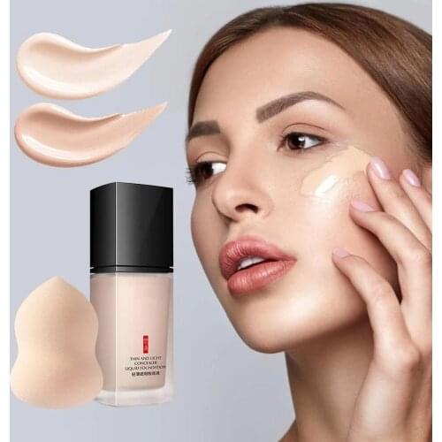 30ml Face Foundation Base Long Wear Moisturizer Oil Control Concealer Long-lasting Liquid Foundation Cream With Powder Puff