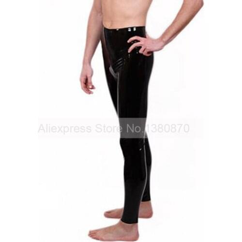 Tight Male Latex Pants Mid Waist Man Rubber Leggings with no Zip S-LTM044