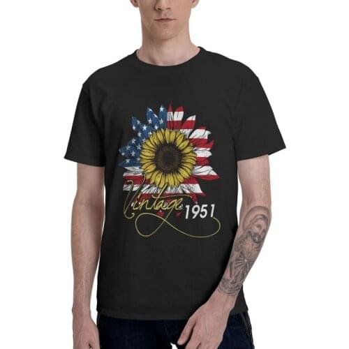 Flower Vintage Born In 1951 70 Years T-shirt Mens Graphic T Shirt Short Sleeve Cotton 70th Birthday Sunflower Tshirt Cool Tees