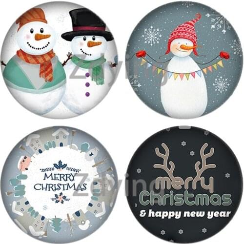 Zdying 10pcs Happy New Year Christmas Santa Claus Round Glass Cabochon Picture Dome DIY Pendant Necklace Brooch Jewelry Findings