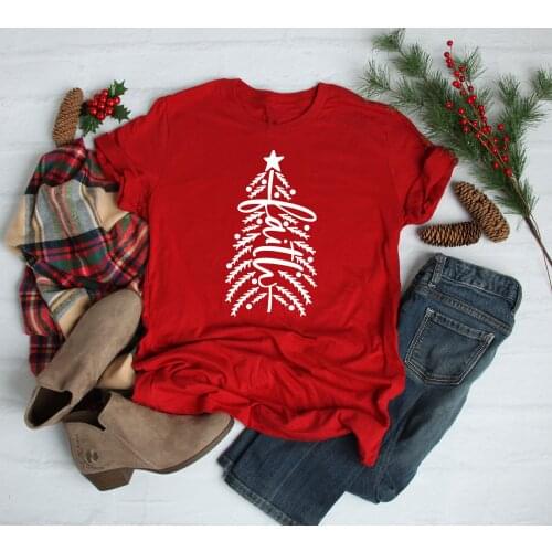 Womens Faith Christmas Tree Word t shirt faith religion women fashion cotton casual hipster vintage tees Christianity tops R231