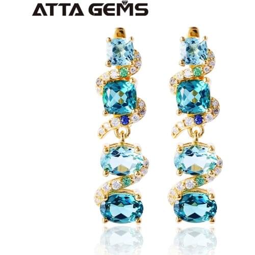Tourmaline Sterling Silver Drop Earring Women Yellow Gold Plated Wedding 5.8 Carat Nano Paraiba Tourmaline Romantic Style