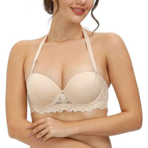 New Halter Sexy Women Lace Bra Push Up Bras Adjusted Convertible Straps Strapless Anti-Slip 30 32 34 36 38 40 42 44 A B C D DD E