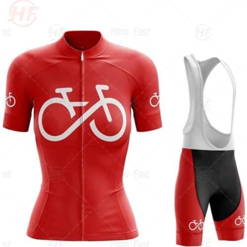 2020 Women Summer Red Short Sleeve Cycling Jersey Set Ladies Bicycle Clothes Cycling Clothing Girl Cycle Wear Bib Short Pants