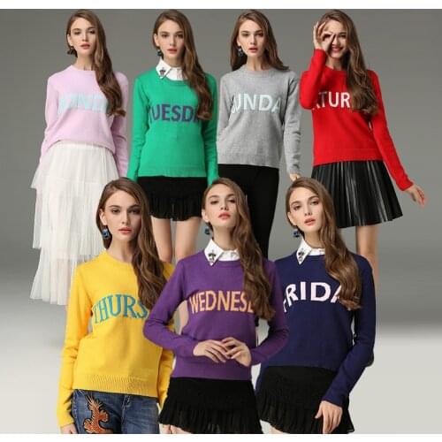 2017 Autumn Winter Women Sweater Newest Fashion Day Of The Week Brand Designer Sweater Knitted Warm Pullover Sweater