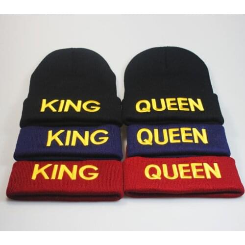 Winter Unisex Beanies KING QUEEN Letter Embroidery Warm Hat Knitted Cap Hip Hop Men Women Lovers Street Dance Bonnet Skullies