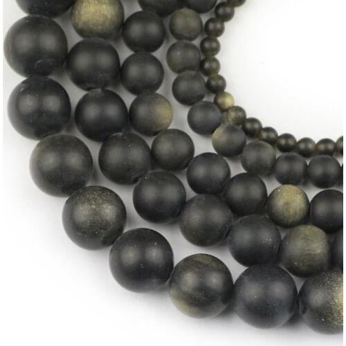 HGKLBB Natural Stone Matte Gold Obsidian Round Loose Beads For Jewelry Making 4/6/8/10/12mm DIY Bracelet&Necklace Strand 15