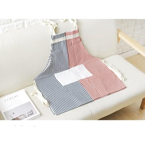 1PC Striped Cotton Linen Apron Woman Adult Bibs Home Cooking Baking Coffee Shop Cleaning Aprons Kitchen Accessory LF 179