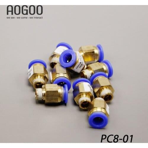 10Pcs/lot PC8-01 Tube 8mm Thread Straight Throught 1/8" Pneumatic Pipe Fitting tube connector