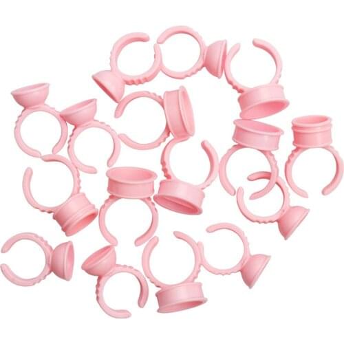 100Pcs Pink Glue Holder Eyelashes Extension Glue Ring Holder Plastic Tattoo Pigment Container Pallet Adhesive Palette Volume