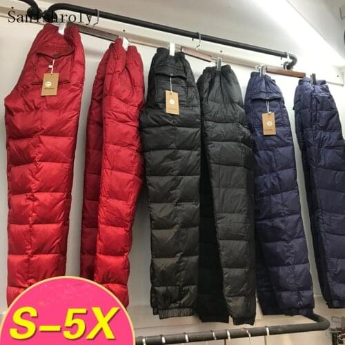 2021 Elastic High Waist Autumn Winter Trousers Women Warm Thicken White Duck Down Pants Ladies Long Pencil Pants Plus Size 5XL