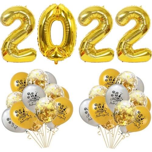 24pcs Happy New Year Gold Silver Confetti Latex Balloons 32inch Number 2022 Foil Balls New Year Party Event Decorations Supplies