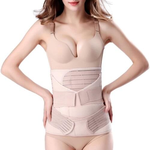 3 in 1 Postpartum Support Recovery Belly/waist/pelvis Belt Shapewear Slimming Girdle Beige One Size