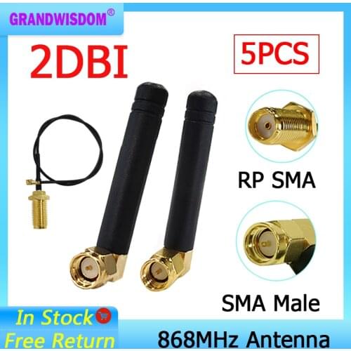 5pcs 868MHz 915MHz Antenna 2dbi SMA Male Connector GSM 915 MHz 868 MHz antena antenne waterproof +21cm RP-SMA/u.FL Pigtail Cable