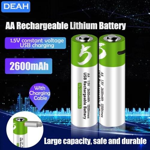 NEW 1.5V 2600mwh USB AA Rechargeable Li-ion Battery With USB cable Li-polymer USB Lithium Batteries For Toy Remote Control MP3