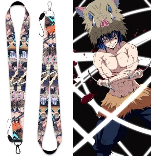 Anime Demon Slayer Hashibira Inosuke Cosplay Accessories Key Lanyard ID Card Holders Mobile Phone Straps Neck Straps Keychain