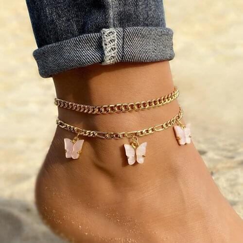 Vienkim Fashion Butterfly Anklet Set for Women Gold Chain AnkletS 2021 Foot Bracelet Beach Anklet Bohemian Jewelry Accessories
