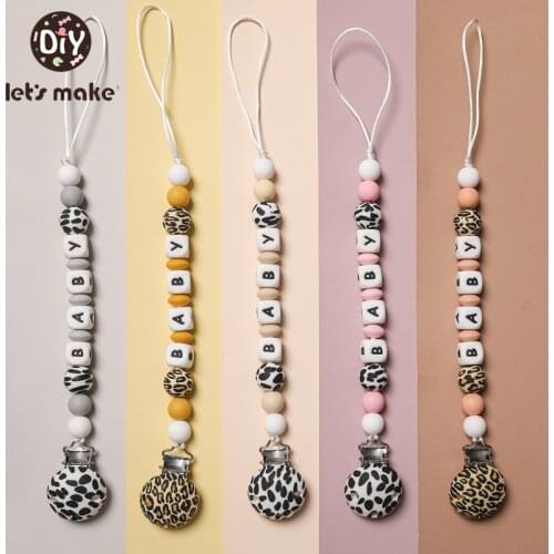 Lets Make Leopard Print Pacifier Chain Silicone Pacifier Clip Personalized Baby Round Teether Metal DIY Food Grade Baby Care
