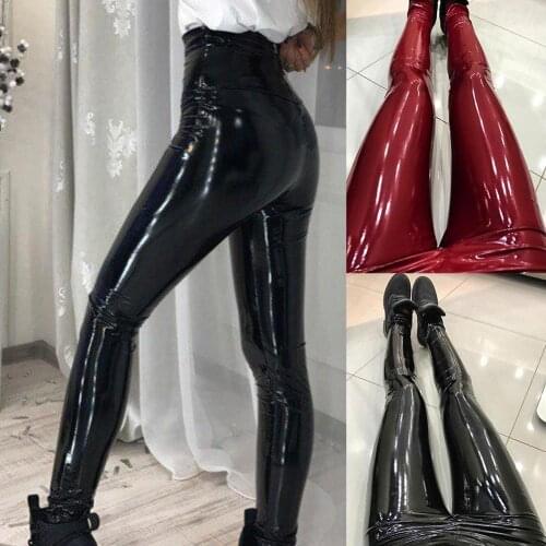 Black Sexy Leather Pants Women High Waist Skinny Push Up Leggings Sexy Elastic Trousers Stretch Leggings