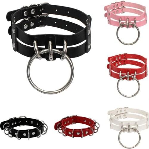 New Circle Goth Rivet Choker Necklace Metal Round Leather Chocker Necklaces Pendant Gothic Jewelry for Women