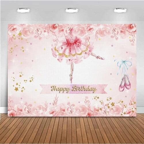 Name Customize Dance Girl Princess Pink Backdrop Photography Floral Flowers Birthday Prom Party Background For Photo Decor