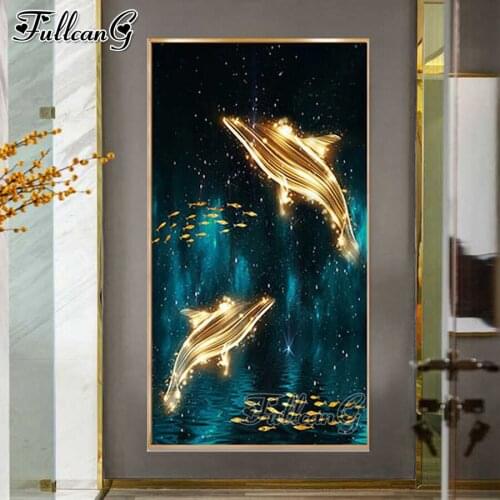 FULLCANG Abstract dolphin animals mosaic 5d diy diamond painting full square round drill rhinestone embroidery kits FG0144