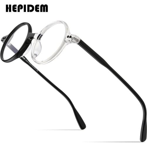 HEPIDEM Acetate Optical Glasses Men Retro Vintage Oversized Round Myopia Prescription Eyeglasses Frame Spectacles Eyewear 9169