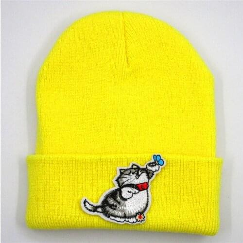 Cotton cat animal embroidery Thicken knitted hat winter warm hat Skullies cap beanie hat for men and women 0311