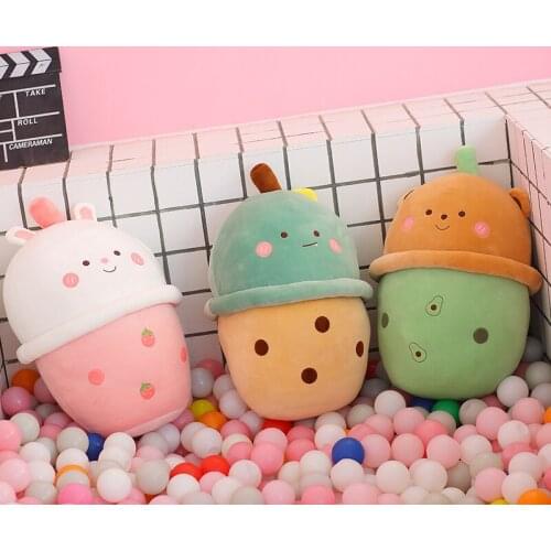 Huggbale New Lovely Rabbit Bear Dinosaur Combined Animal Bubble Tea Cup Shaped Pillow Plush Toy Fully Stuffed Pillow Xmas Gift